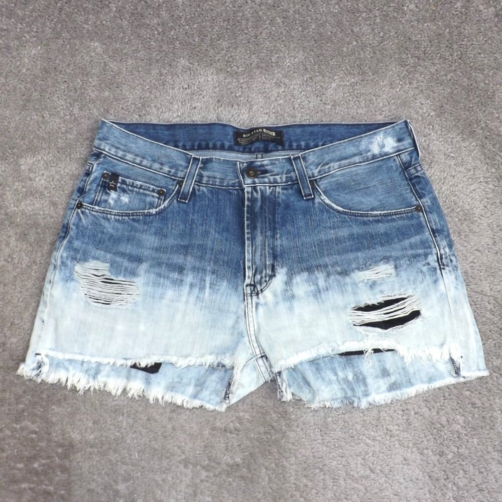 Big Star Women’s Frayed Hem Cutoff Denim Distressed Bleached Shorts L Slim Fit